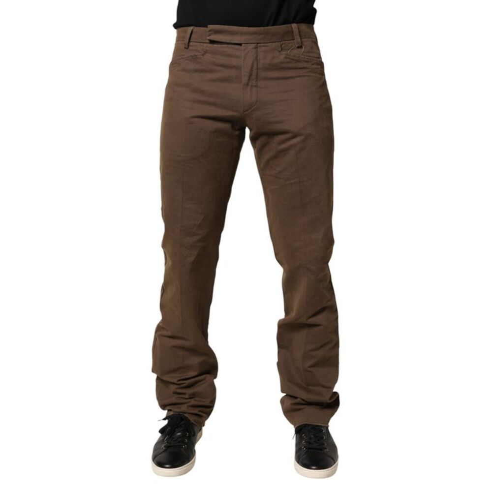 Exte Brown Straight Cut Mid Waist Chino Men Trouser Men's Pants